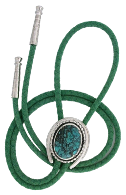 Cravate bolo sud-ouest, argent soleillé avec cabochon corail