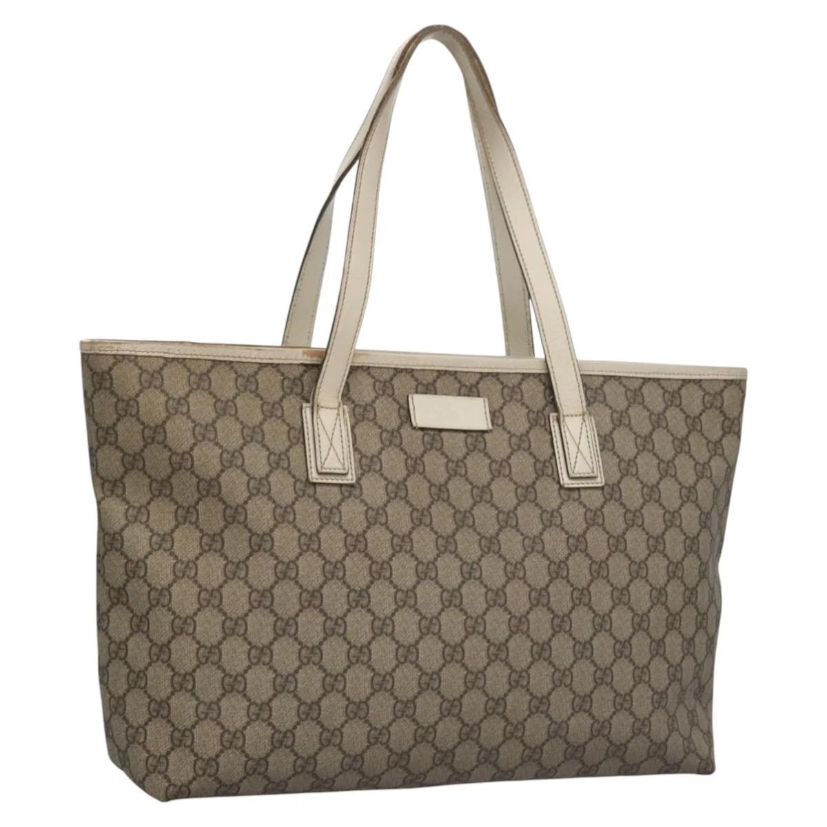 Sac fourre tout GUCCI GG Supreme PVC cuir beige authentique bs22068