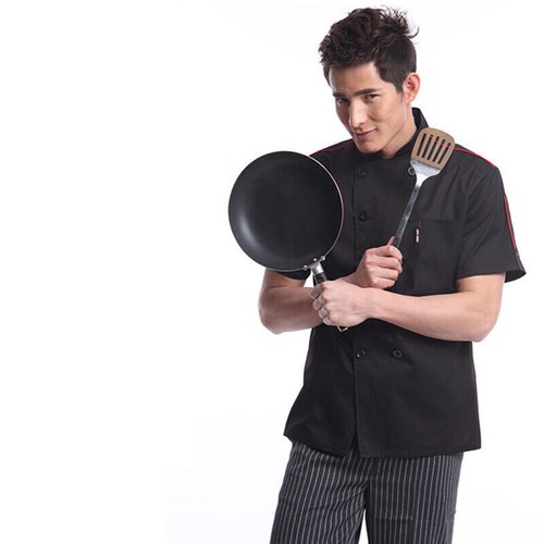 Unisex Mesh Sleeve Chef Coat Jacket Restaurant Hotel Cook Short Clothes Uniform - Picture 5 of 21