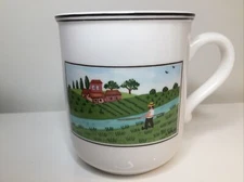 Villeroy & Boch Naïf 1748 Farm River Fisherman Landscape and Rooster Cup Mug