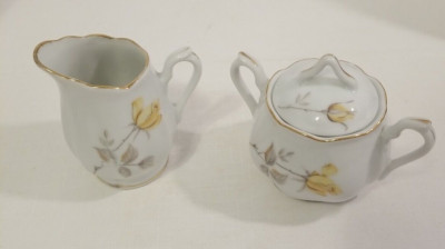 Sugar And Creamer Set Napco  IDD5692 China Hand Painted Rose Gold Trim Handles