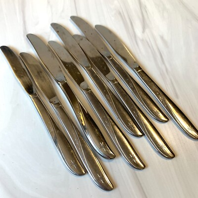 #ad Oneida Twin Star Flatware Set 8 Butterknives Stainless MCM Atomic Starburst $11.93