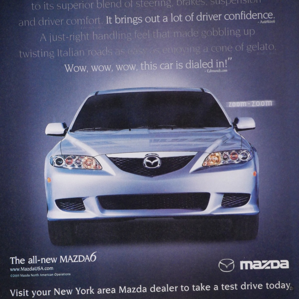 2002 Mazda 6 Original Magazine Print Ad 8.5 x 11