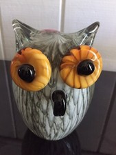 Owl Art Glass Figurine Murano Style Blown Glass Swirled and Applied. Collectible