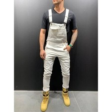 Mens Distressed Denim Overalls Suspender Trousers Bib Pant Skinny Jean Jumpsuits