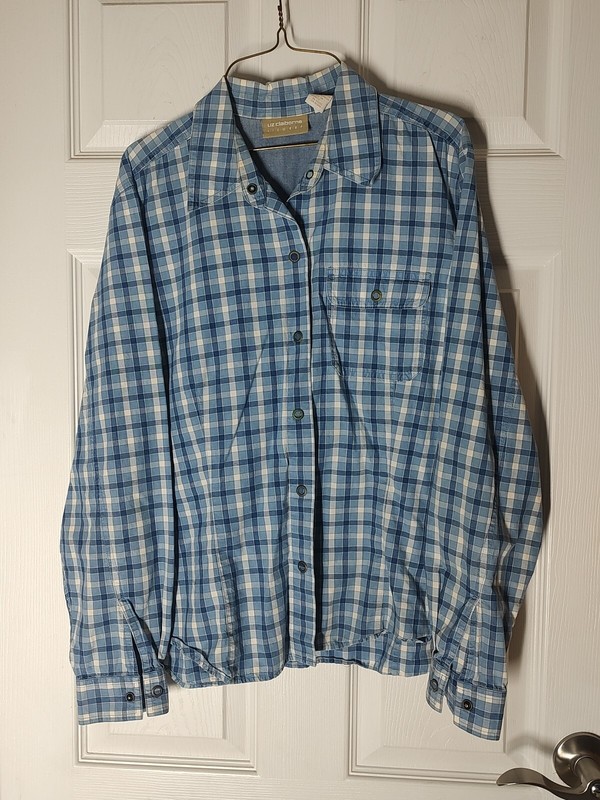 Liz Claiborne Lizwear Blue Checked Front Snap Shirt Size Large