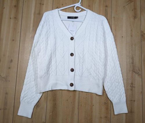 Pull Femme Vintage Liz Claiborne Ivoire, Tricot Câble, Boutons, épaulettes, Taille S