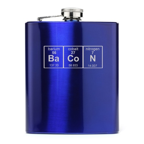 7oz Stainless Steel Liquor Hip Flask Bacon Periodic Table - Picture 2 of 8