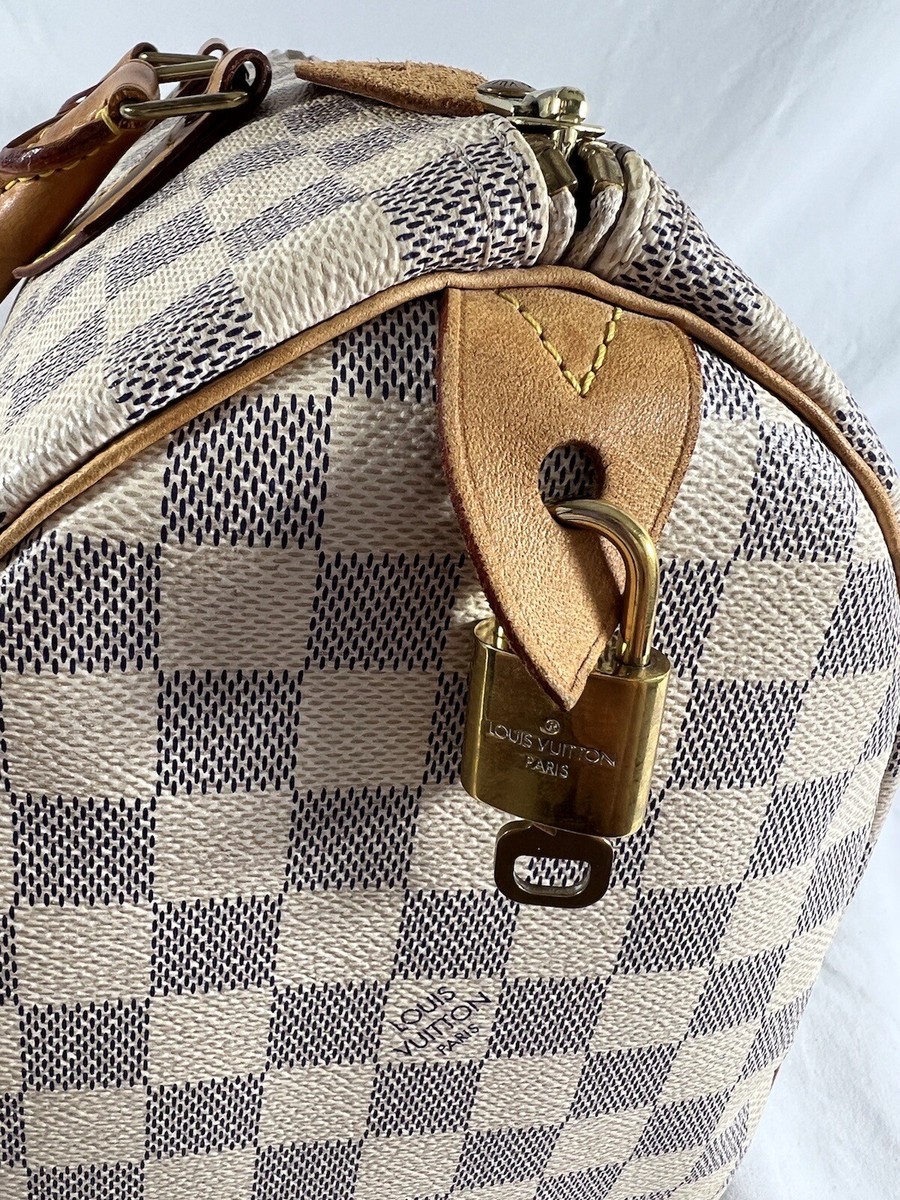 LOUIS VUITTON Damier Azur 30 Canvas Speedy Handbag Made in
