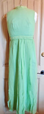 Vtg 1970s Wide Leg Mod Palazzo Beaded Sequin Spring Green Formal Dress Jumpsuit