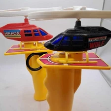 Prop Shots Vintage 1986 Pull String Launcher Helicopters Thunder Wolf Airfox
