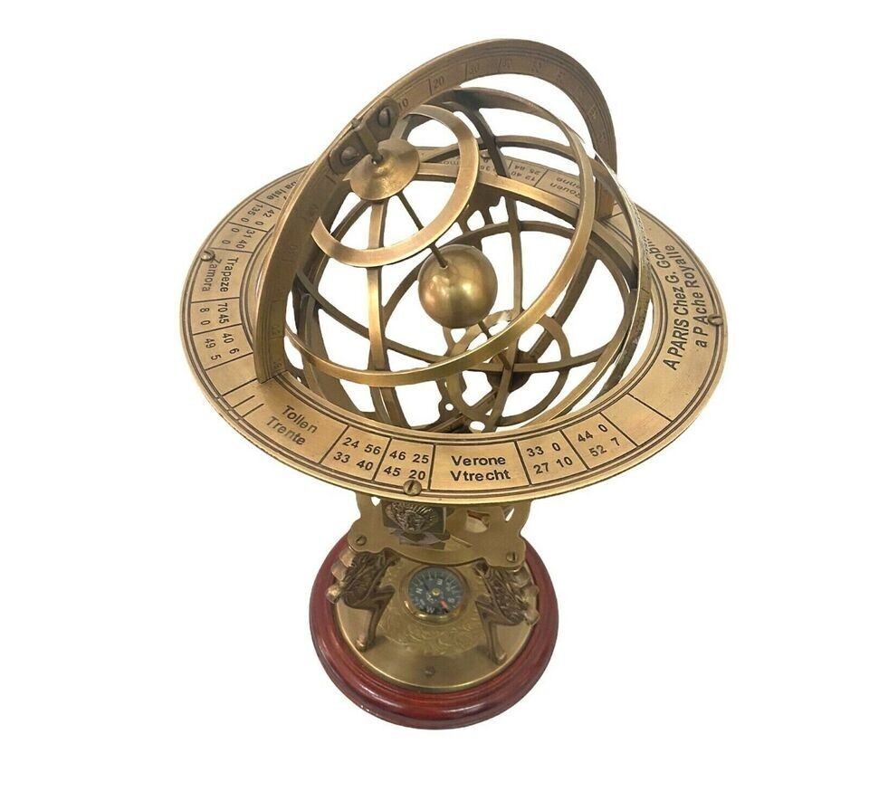 Sfera Armillare Nautica In Ottone 48,3 Cm - Globo Antico Con Bussola, Decorazione Vintage Per Casa O Ufficio - Foto 12