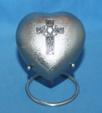 Heart Shape With Cross Cremation Keepsake Urn For Ashes With Stand 3"