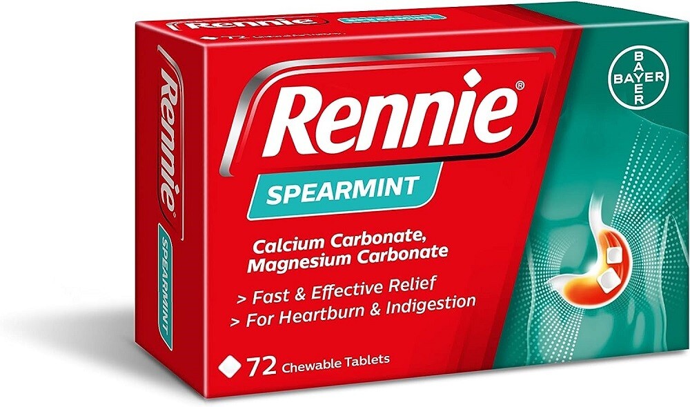 Rennie Antacids Spearmint Flavour Heartburn Relief Acid Reflux 72