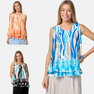 Sleeveless Overlay Top Bluse Oberteil Damen Satin Ärmellos PM33 PM SELECTED