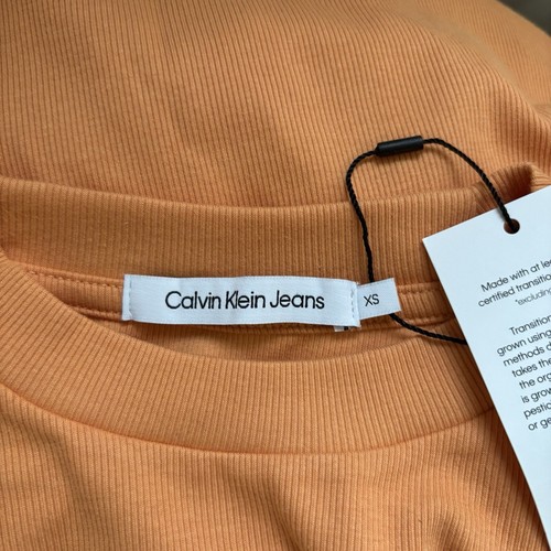 Calvin Klein Jeans Top Women’s Size XS Orange Badge Rib Short Sleeve Cropped - Picture 10 of 14