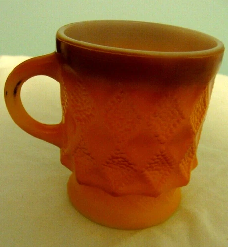 Anchor Hocking Fire King Kimberly Diamond Stackable Mug Cup Orange
