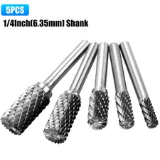 5Pcs 1/4'' Shank Double Cut Tungsten Steel Carbide Rotary Burr Die Grinder Bits