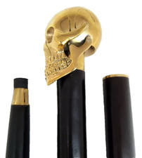 Solid Brass Skull Head Handle Vintage Style Victorian Wooden Walking Stick Cane