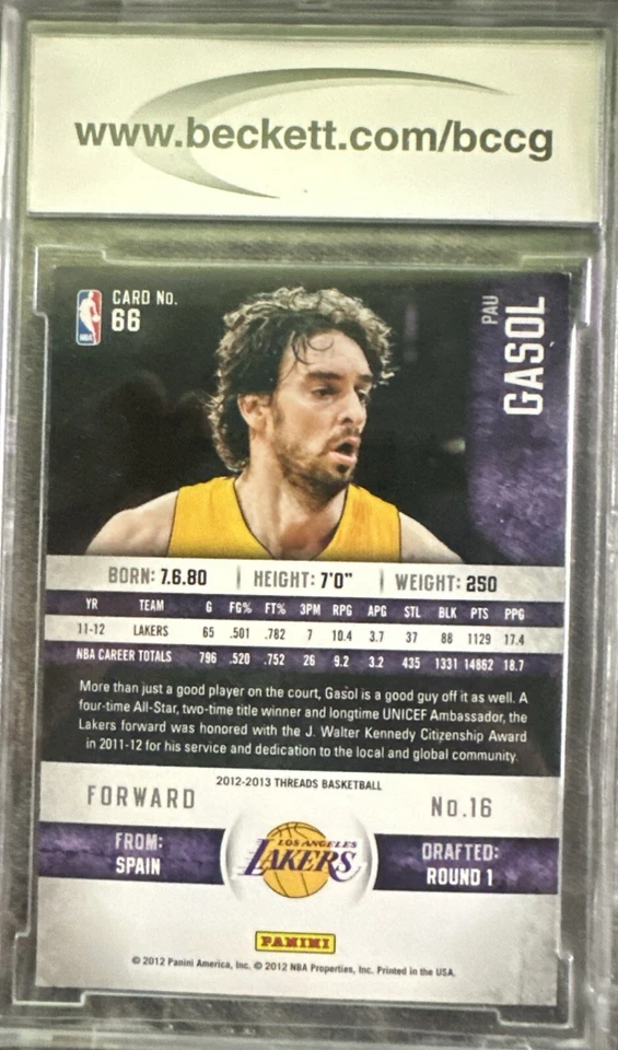 2012-13 Panini Threads - #66 Pau Gasol - Image 2 of 2