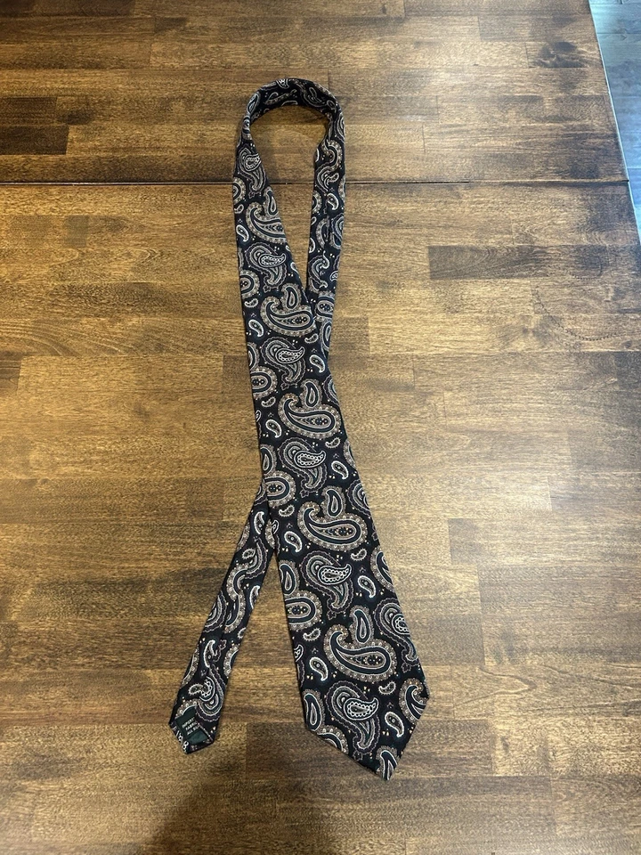 Мужской винтажный шелковый галстук Bert Pulitzer с узором пейсли черный и серый - Изображение 3 из 3