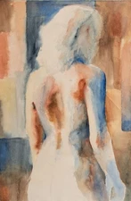 Female nude back nude contemporary modern unique unknown watercolor 20th century