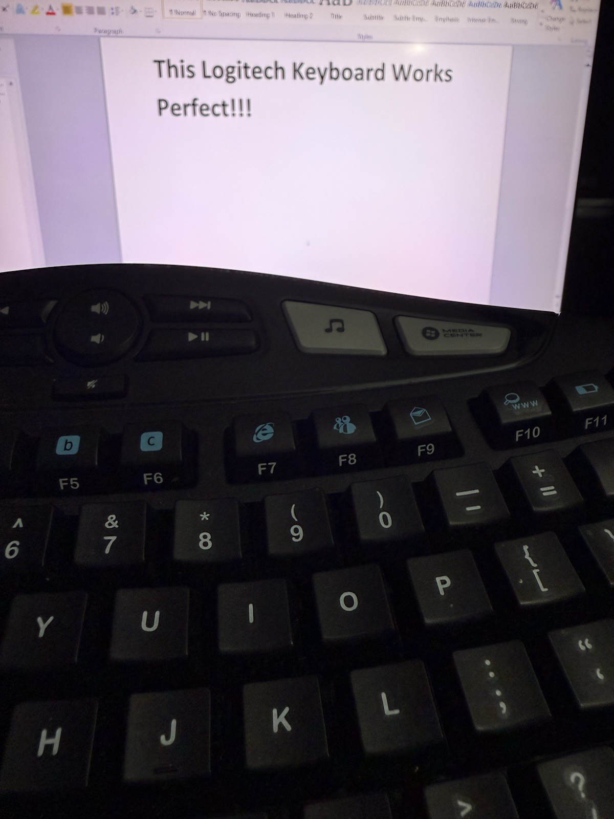 Logitech K350 Comfort Wave Wireless Keyboard with USB dongle tested Excellent