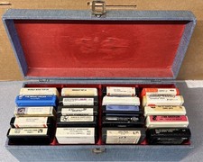 Lot of 20 Vintage 8-Track Cartridge With 8 Track Carry Case Blue Denim Design
