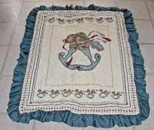 VTG Daisy Kingdom Rocking Horse Hearts Crib Baby Comforter Country Ruffles 36x45