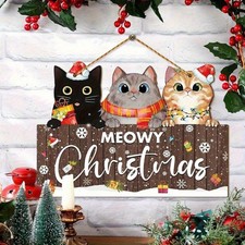 1Pc Christmas Wooden Cute Cat Pendant Christmas Party Door Christmas Tree Decor