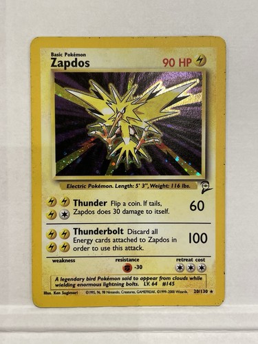 Pokémon TCG Zapdos Base Set 2 Holo Unlimited Rare Card 20/130 Moderately Played
