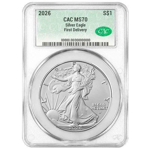 2026 $1 1-oz American Silver Eagle CACG MS70 First Delivery