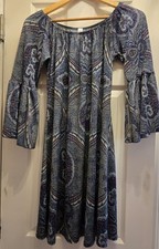 Honeyme Blue, Purple Paisley Dress Pretty Bell Sleeves