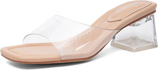 Clear Heels for Women Open Toe Low Block Chunky Heels Sandals Party Dress Pumps