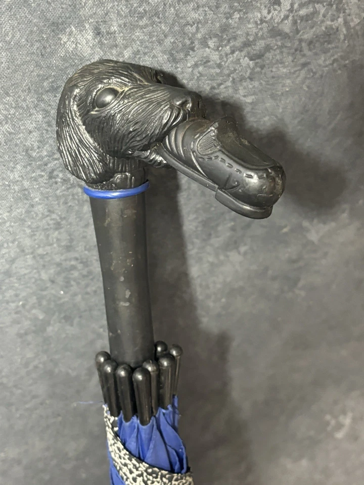 "Paraguas vintage de cebra azul con mango en boca para zapato para perro 34""" Foto 3 de 4