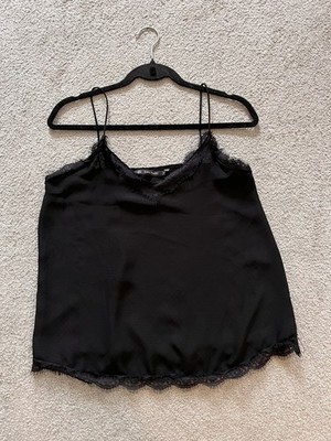 Zara Basic Top - Schwarz Satin - Dünne Träger - Größe S - Made in Spain