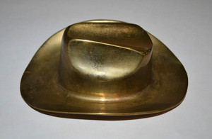 VINTAGE SOLID BRASS COWBOY HAT -- 5.5” X 6  7/8”  (FRITZ BRASS - KOREA)