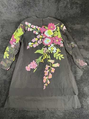 Anne Crimmins Silk Dress Womens 16 Floral Long Sleeve Crewneck Layered Boho - Picture 7 of 7