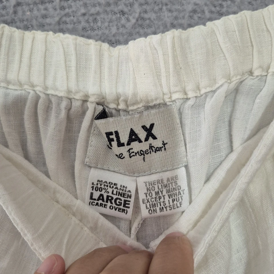 Flax Women's Elastic Waist Pull On 100% Linen White Wide Leg Pants Large - Image 2 of 4