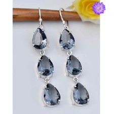 London Blue Topaz Gemstone Dangle Earring 925 Sterling Silver Handmade Jewelry