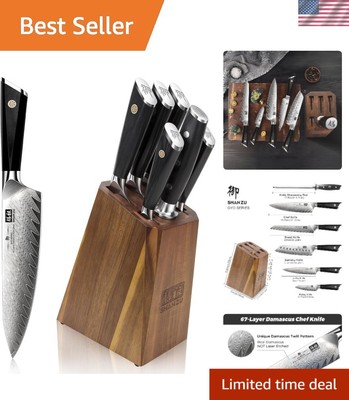 7-Piece Damascus Kitchen Knife Set - Professional Quality G10 Handle & Block