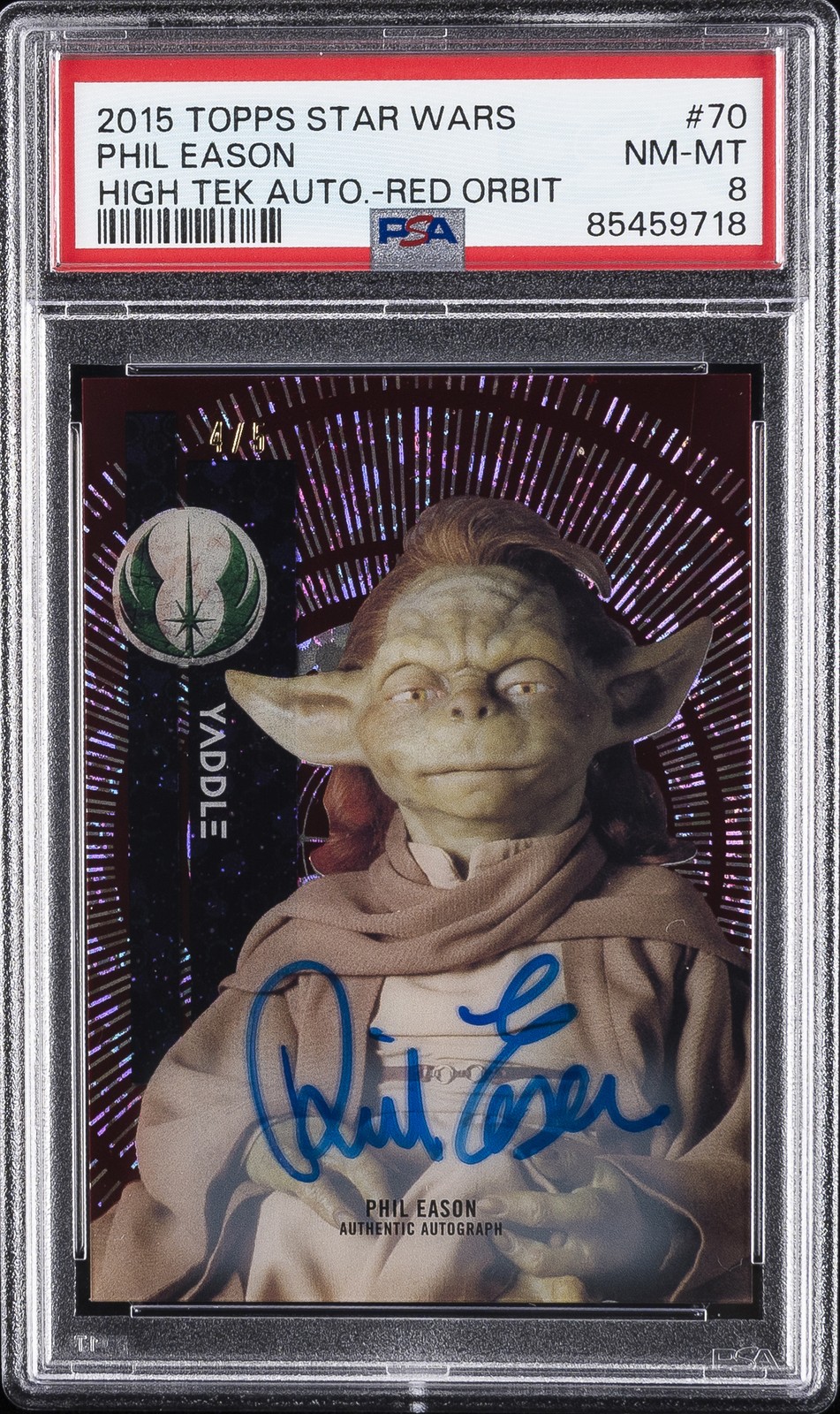2015 TOPPS STAR WARS HIGH TEK AUTOS RED ORBIT #70 PHIL EASON 4/5 PSA 8 AUTO