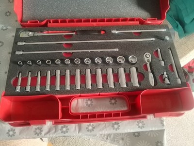 MAC Tools 1/4 Steckschlüsselsatz 33-teilig Ratschen tief/kurz Steckschlüssel Verlängerungen Uj/Koffer