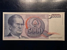 YUGOSLAVIA 5000 DINARA 1985 xf+/ aUNC   "ERROR DATE OD DEATH 1930 INSTEAD 1980"