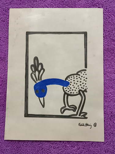 Keith Haring Drawing on paper (Handmade) signed and stamped mixed media.