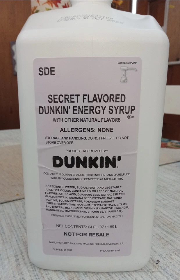DUNKIN' DONUTS Dunkin Donuts Secret flavored Energy Syrup 64 oz Jug Arctic Cherry