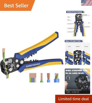 Self-Adjusting 3-in-1 Heavy-Duty Wire Stripper for 10-24 AWG - Ergonomic Grip