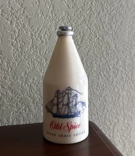 Vtg Old Spice After Shave Shulton Inc 1/3 Full . Porcelain Bottle  EUC
