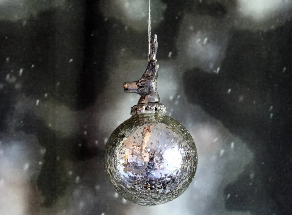 Cervo palla di Natale corna argento decorazioni albero di Natale Natale caccia - Immagine 3 di 4