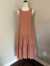 Anthropologie & Maeve Marlene Drop Waist Hi-Low Tiered Dress Dusty Pink Size XS